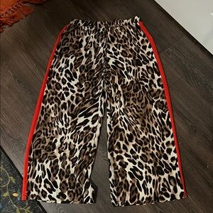 Leopard Print Pants with Red Stripe